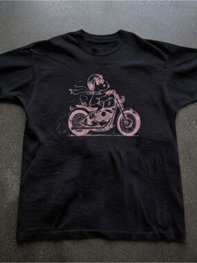 Black Biker Cartoon Graphic T-shirt Gildan